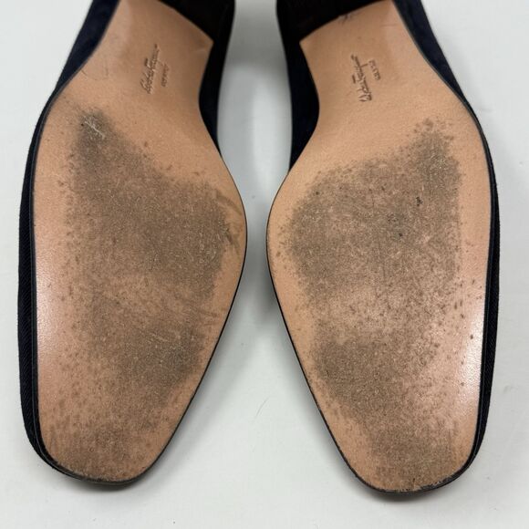 Salvatore Ferragamo Shoes Womens 6.5 B Blue Textured Suede Pumps Heels Italy - Picture 14 of 16